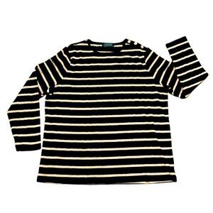 Ralph Lauren 3/4 Sleeve Black Gold Striped Casual Sweater Size M